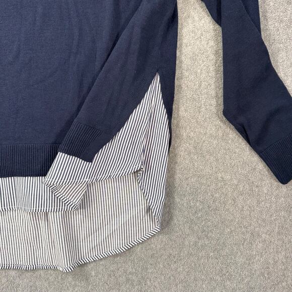 Crown & Ivy Layered Sweater Floral Embroidered Women's Large Navy Blue Stripe - Picture 3 of 9